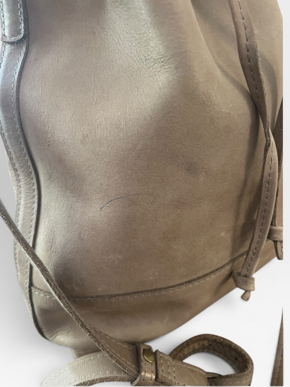ABLE FashionABLE Gray Taupe Leather Bucket Bag Crossbody Purse Ethiopia - Picture 4 of 13